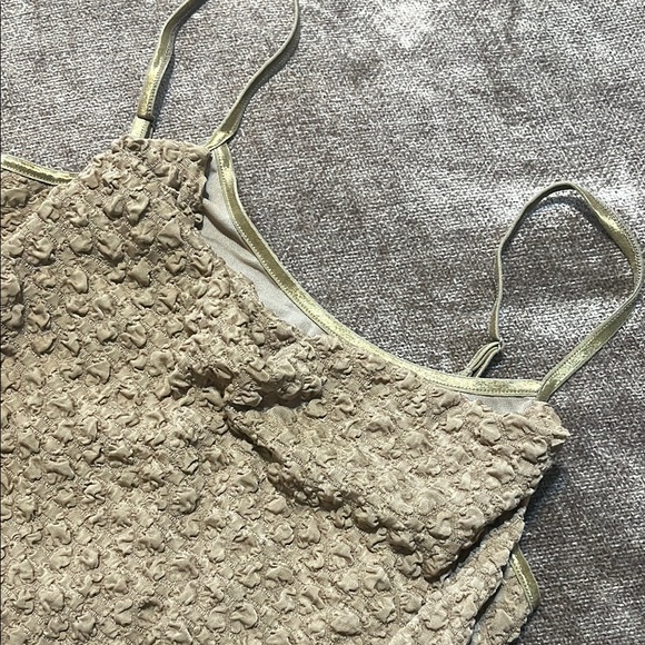 NWT Light Tan Textured Asymmetric Ruffled Midi Dress by Commense - Picture 8 of 9